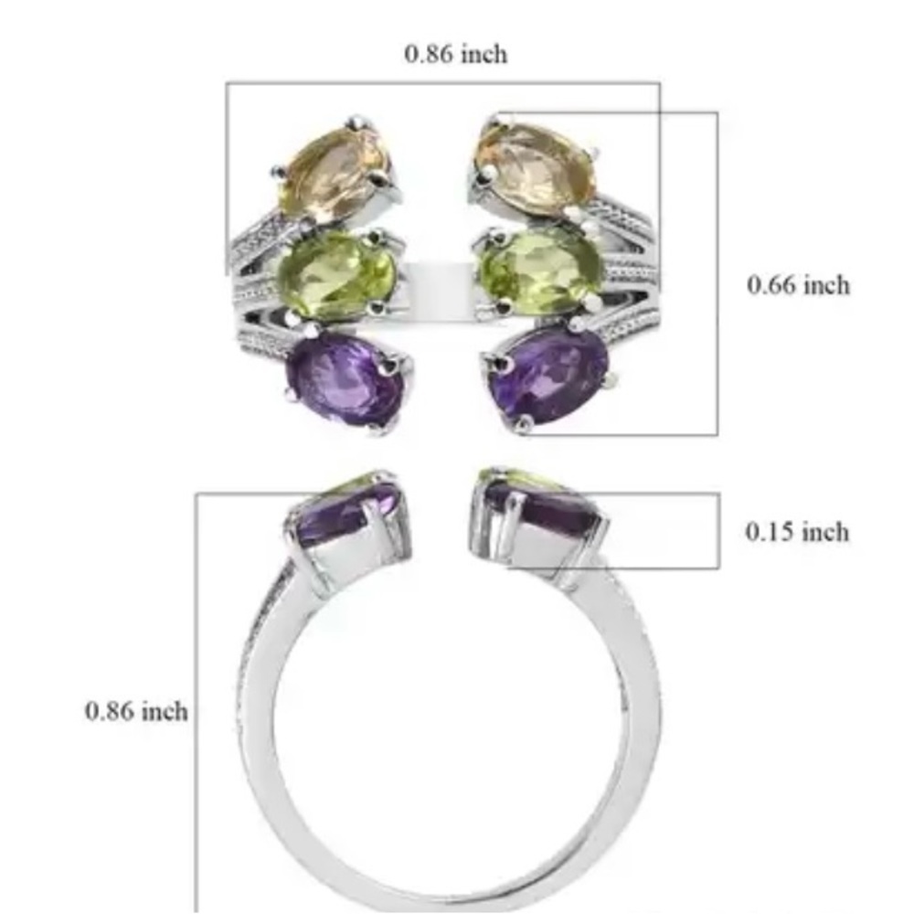 ππAfrican Amethyst, Peridot and Brazilian Citrine Open Band Ringππ - Picture 6 of 10